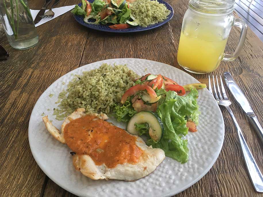 Prato principal do menu do dia do Gautama: comida barata, fresca e saudável com o temperinho da Colômbia Fotos do Paralelo 17: 