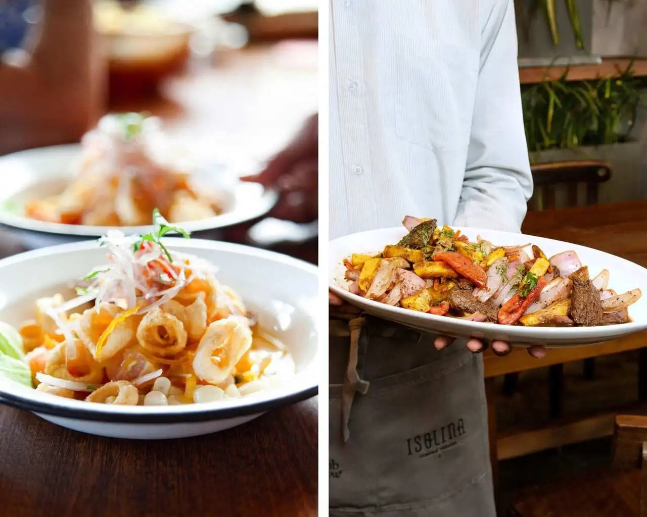 onde comer em Lima: O famoso Ceviche Mercado do El Mercado e o lomo saltado do Isolina Taberna Peruana)